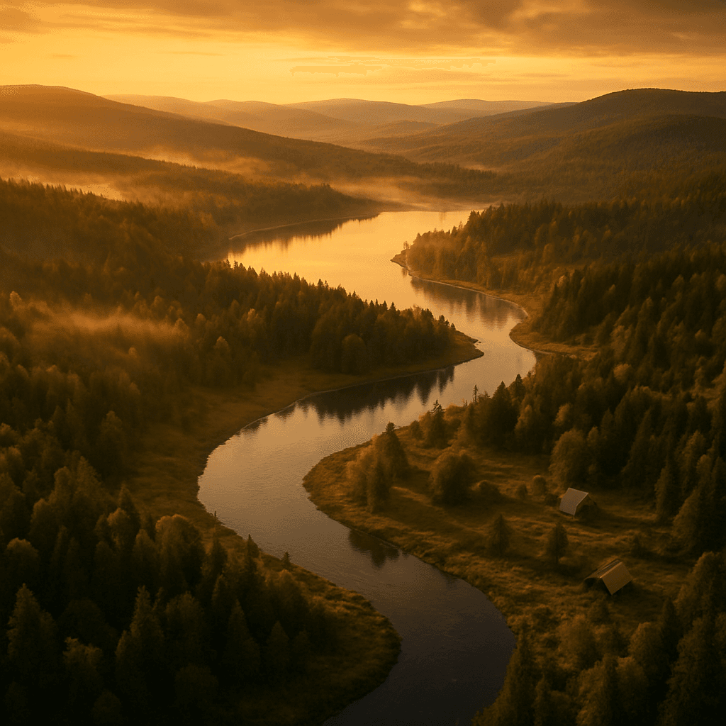 Paysage rural de la région de Parc Résonance au coucher du soleil
